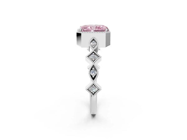 White gold Fancy Pink Radiant  Milgrain Marquise Diamond Twist Band Ring