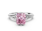 White gold Fancy Pink Radiant  Solitaire Beaded Band Six-Prong Setting