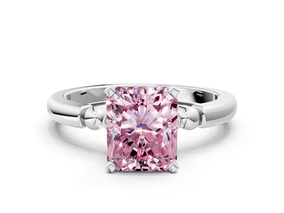 White gold Fancy Pink Radiant  Solitaire Beaded Band with Four-Prong Setting_59