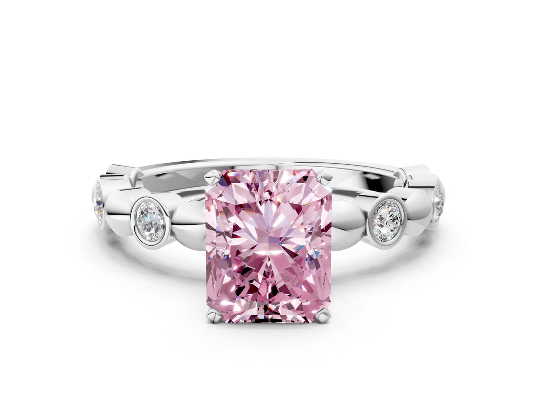 White gold Fancy Pink Radiant  Solitaire Bezel-Set Diamond Ring with Beaded Band and Four-Prong Setting_32