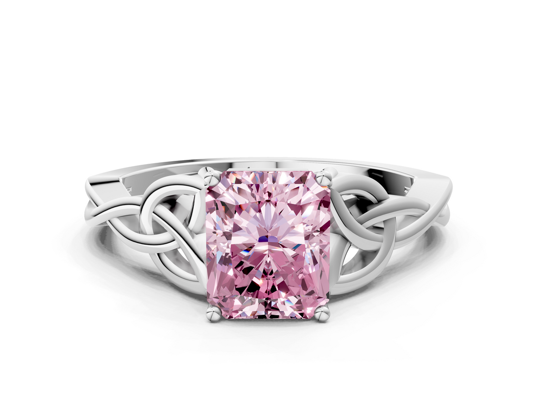 White gold Fancy Pink Radiant  Solitaire Celtic Knot Engagement Ring with Four-Prong Setting_59
