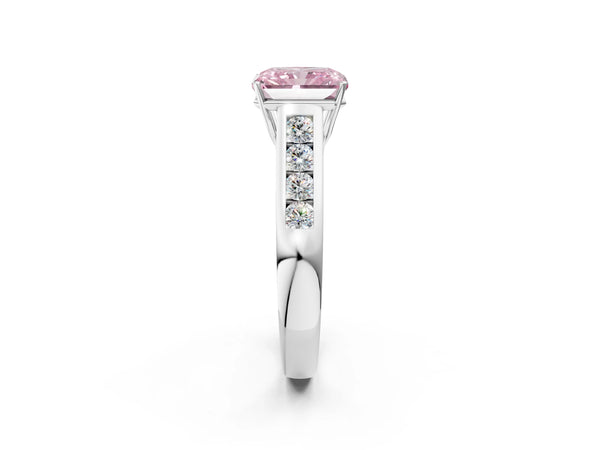Platinum Fancy Pink Radiant  Solitaire Channel-Set Diamond Engagement Ring with Four-Prong Setting