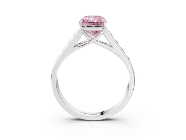 Platinum Fancy Pink Radiant  Solitaire Channel-Set Diamond Engagement Ring with Four-Prong Setting