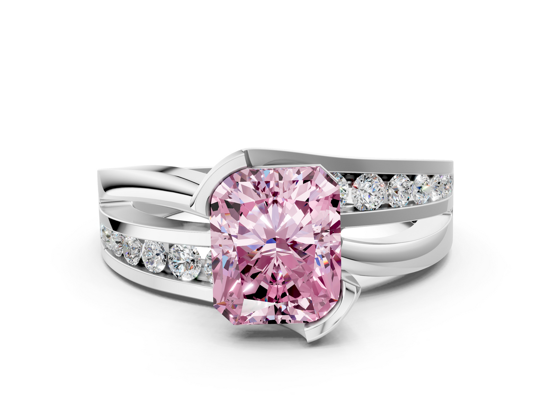White gold Fancy Pink Radiant  Solitaire Channel-Set Split Shank Ring with Tension Prong Setting_3