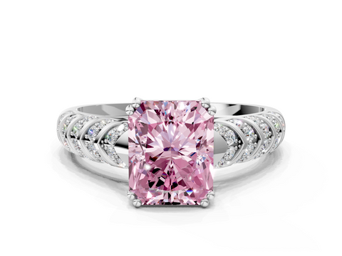 White gold Fancy Pink Radiant  Solitaire Chevron Pave Diamond Engagement Ring with Six-Prong Setting_3