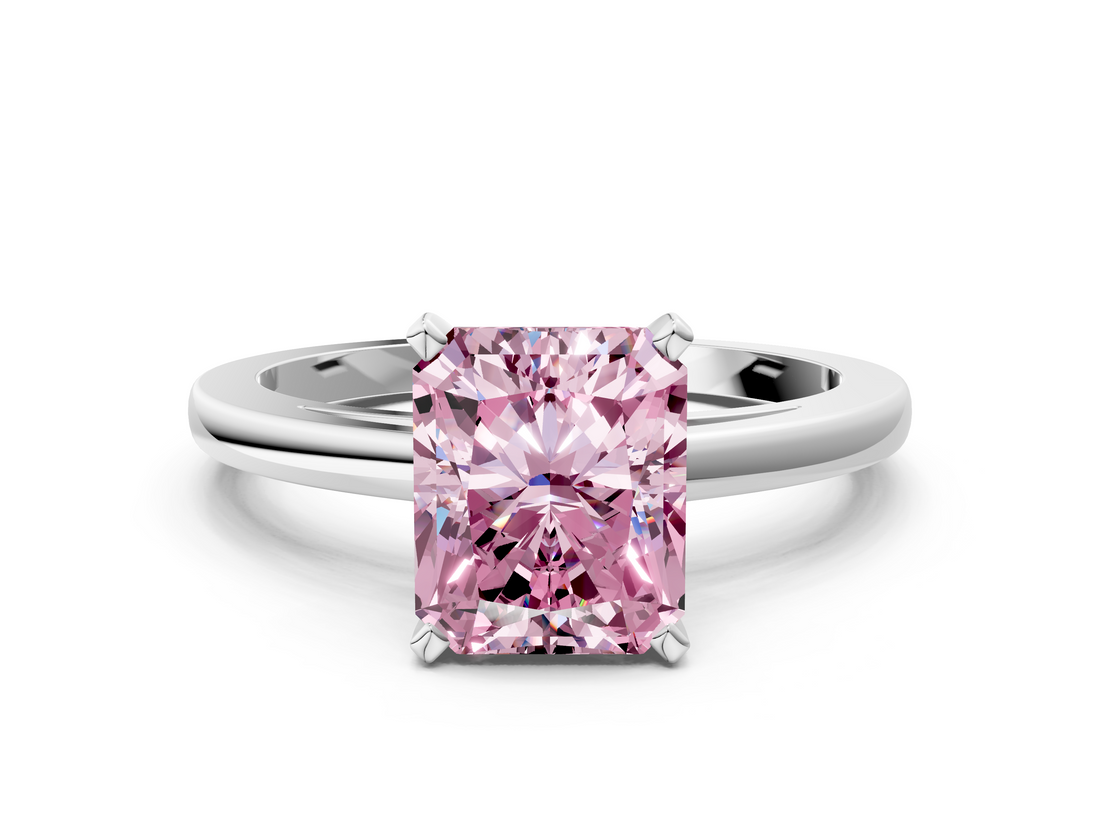 White gold Fancy Pink Radiant  Solitaire Diamond Engagement Ring with Four-Prong Setting on a Classic Band_3