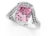 White gold Fancy Pink Radiant  Solitaire Diamond Engagement Ring with Pave Band and Four-Prong Setting 1
