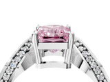 White gold Fancy Pink Radiant  Solitaire Diamond Engagement Ring with Pave Band and Four-Prong Setting 4