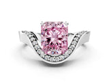 White gold Fancy Pink Radiant  Solitaire Diamond Engagement Ring with Pave Band and Four-Prong Setting