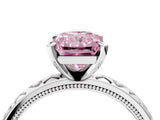 White gold Fancy Pink Radiant  Solitaire Diamond Engagement Ring with XO Engraved Band and Four-Prong Setting 11