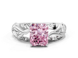 White gold Fancy Pink Radiant  Solitaire Diamond Leaf Vine Band with Prong Setting_42