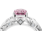 White gold Fancy Pink Radiant  Solitaire Diamond Leaf Vine Band with Prong Setting_46