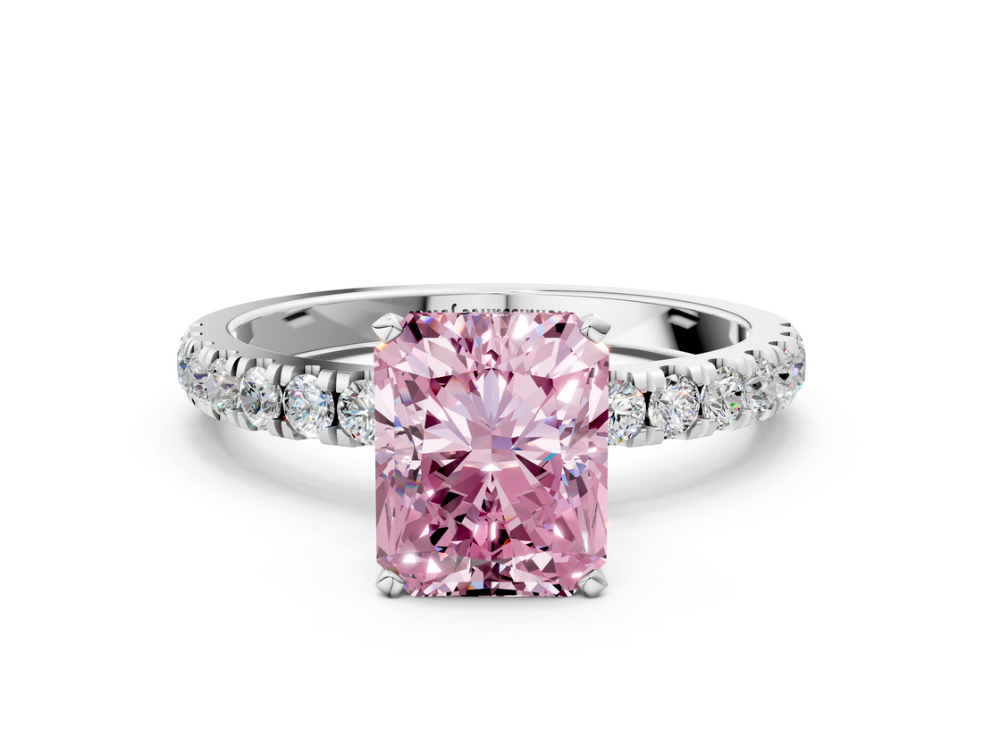 White gold Fancy Pink Radiant  Solitaire Diamond Pavé Band with Four-Prong Setting_28