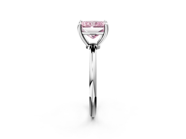 Platinum Fancy Pink Radiant  Solitaire Diamond Ring with 4-Prong Setting on a Classic Band