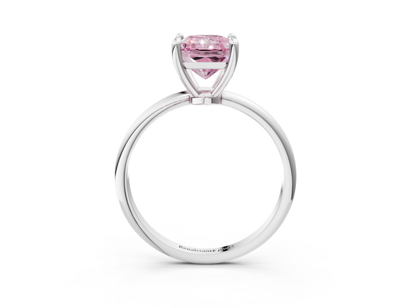 Platinum Fancy Pink Radiant  Solitaire Diamond Ring with 4-Prong Setting on a Classic Band