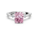White gold Fancy Pink Radiant  Solitaire Diamond Ring with Bezel Set Side Stones and Prong Setting_3