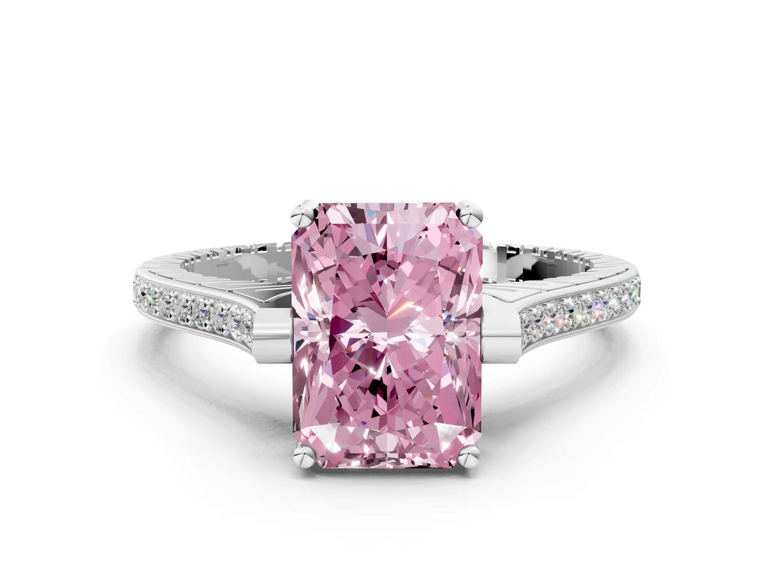 White gold Fancy Pink Radiant  Solitaire Diamond Ring with Channel Set Band and Bezel Prong Setting_68