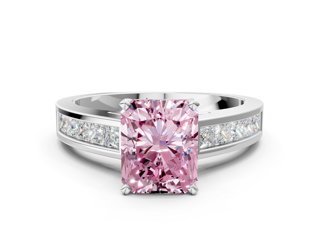 White gold Fancy Pink Radiant  Solitaire Diamond Ring with Channel-Set Band and Four-Prong Setting_3