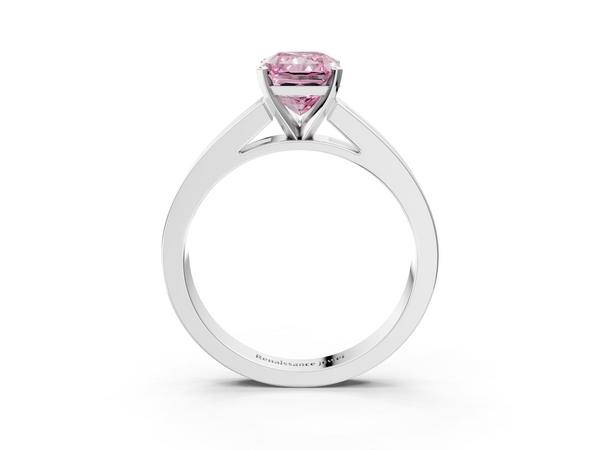 Platinum Fancy Pink Radiant  Solitaire Diamond Ring with Channel-Set Band and Four-Prong Setting