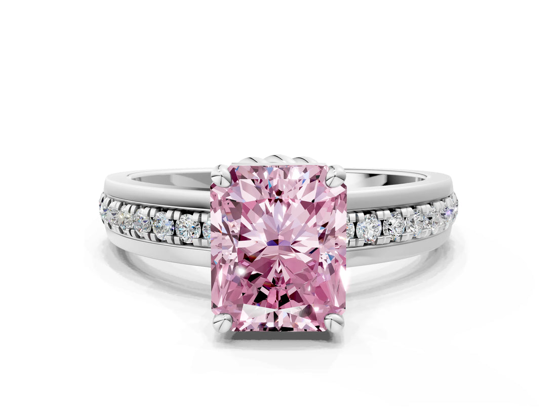 White gold Fancy Pink Radiant  Solitaire Diamond Ring with Channel Set Band and Six-Prong Setting_47
