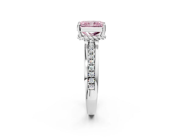 Platinum Fancy Pink Radiant  Solitaire Diamond Ring with Channel Set Band and Six-Prong Setting