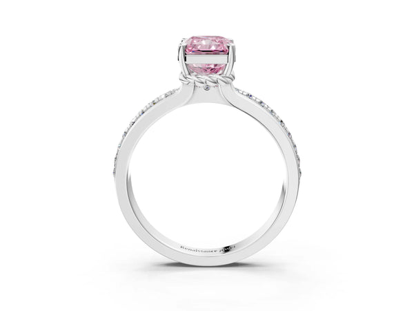 Platinum Fancy Pink Radiant  Solitaire Diamond Ring with Channel Set Band and Six-Prong Setting