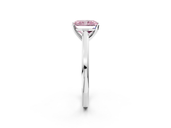White gold Fancy Pink Radiant  Solitaire Diamond Ring with Four-Prong Setting and Classic Band