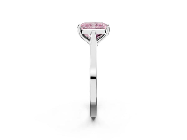 White gold Fancy Pink Radiant  Solitaire Diamond Ring with Four-Prong Setting and Tapered Band