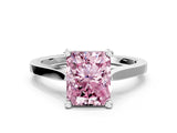 White gold Fancy Pink Radiant  Solitaire Diamond Ring with Four-Prong Setting and Tapered Band