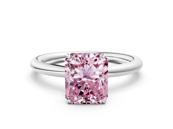 White gold Fancy Pink Radiant  Solitaire Diamond Ring with Four-Prong Setting on a Plain Band