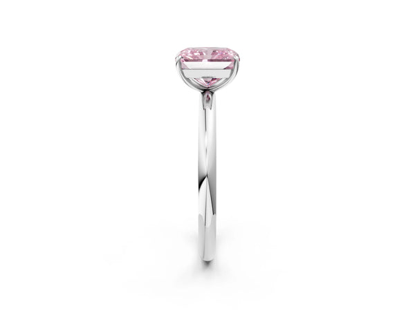 White gold Fancy Pink Radiant  Solitaire Diamond Ring with Four-Prong Setting on a Plain Band