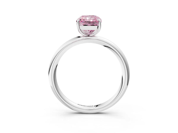 White gold Fancy Pink Radiant  Solitaire Diamond Ring with Four-Prong Setting on a Plain Band