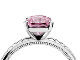 White gold Fancy Pink Radiant  Solitaire Diamond Ring with Milgrain and Black Enamel X Pattern Band_255