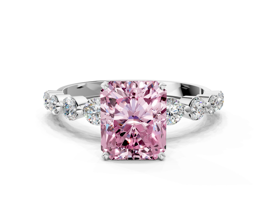 White gold Fancy Pink Radiant  Solitaire Diamond Ring with Pave Band and Four-Prong Setting_260