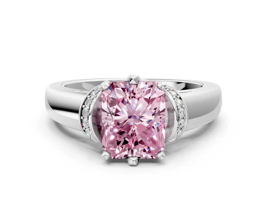 White gold Fancy Pink Radiant  Solitaire Diamond Ring with Pave Band and Six-Prong Setting_32
