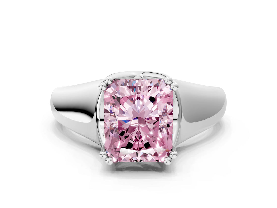 White gold Fancy Pink Radiant  Solitaire Diamond Ring with Six-Prong Cathedral Setting_32
