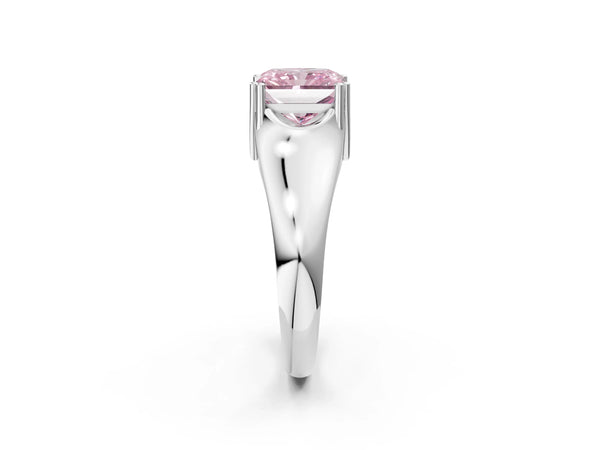 Platinum Fancy Pink Radiant Cut Diamond Solitaire Ring with Wide Band and Prong Setting