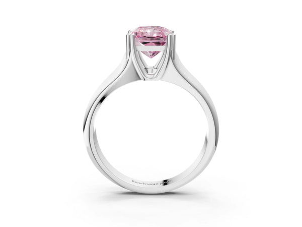 Platinum Fancy Pink Radiant Cut Diamond Solitaire Ring with Wide Band and Prong Setting