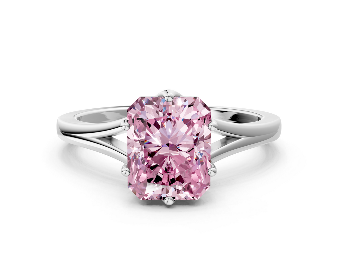 White gold Fancy Pink Radiant  Solitaire Diamond Ring with Six-Prong Setting and Tapered Band_17