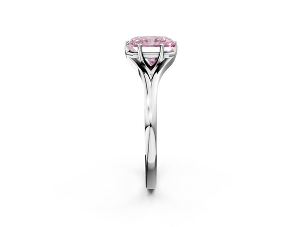 Platinum Fancy Pink Radiant  Solitaire Diamond Ring with Six-Prong Setting and Tapered Band