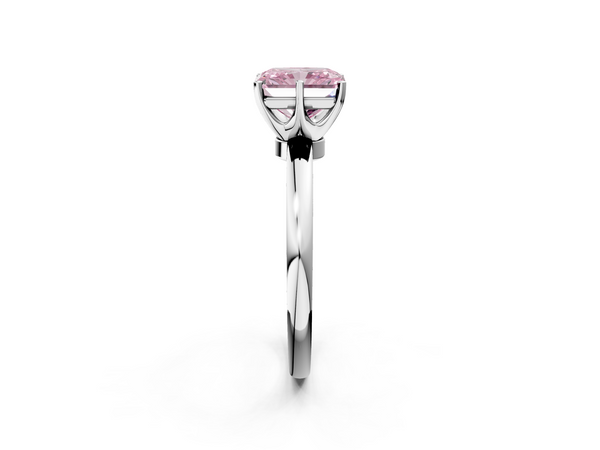 White gold Fancy Pink Radiant  Solitaire Diamond Ring with Six-Prong Setting on a Classic Band