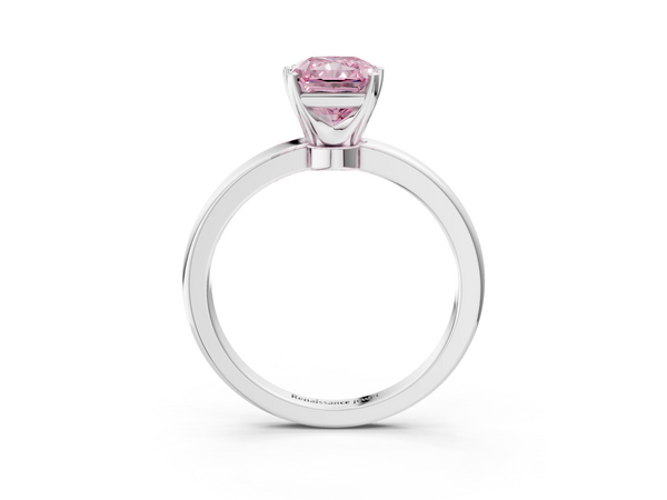 White gold Fancy Pink Radiant  Solitaire Diamond Ring with Six-Prong Setting on a Classic Band