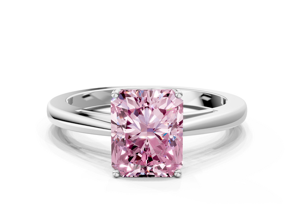 Platinum Fancy Pink Radiant  Solitaire Diamond Ring with Split Shank and Four-Prong Setting