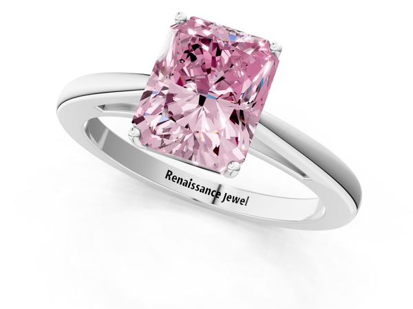 Platinum Fancy Pink Radiant  Solitaire Diamond Ring with Split Shank and Four-Prong Setting