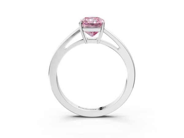 Platinum Fancy Pink Radiant  Solitaire Diamond Ring with Split Shank and Four-Prong Setting