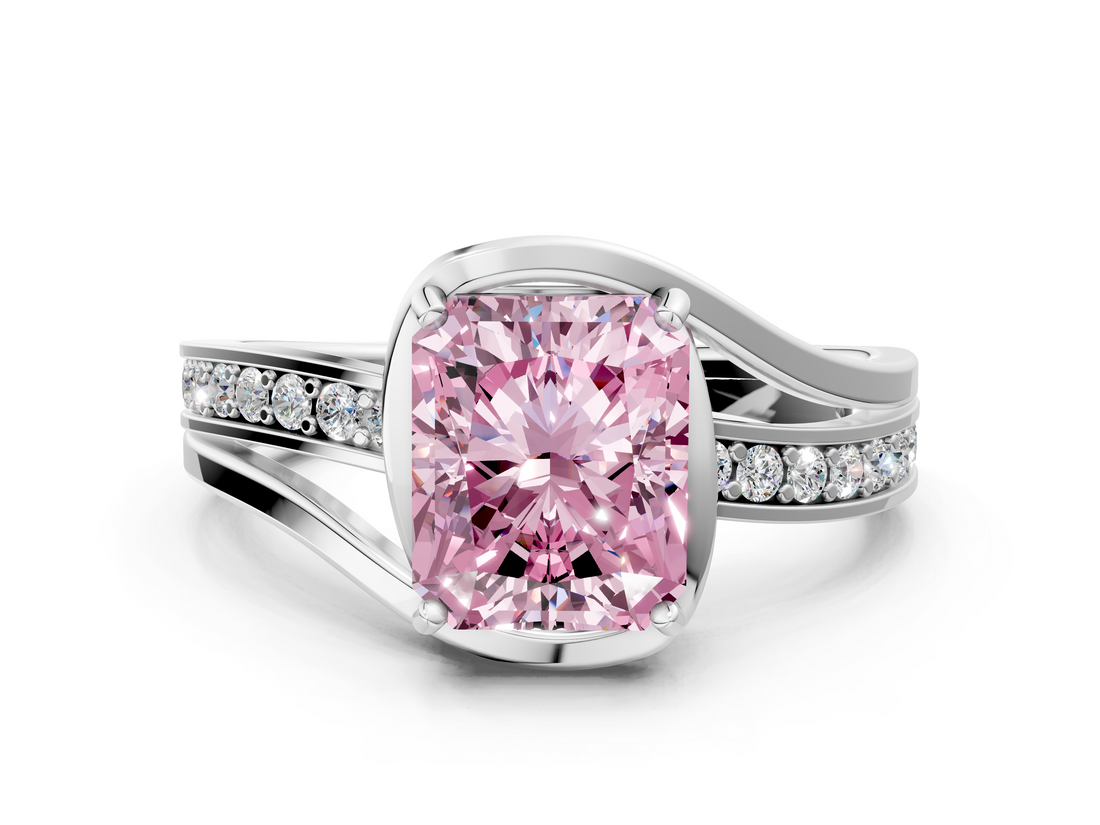 White gold Fancy Pink Radiant  Solitaire Diamond Ring with Split Shank and Prong Setting_41