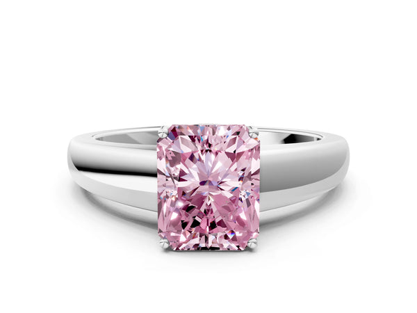 White gold Fancy Pink Radiant  Solitaire Diamond Ring with Tapered Band and Four-Prong Setting