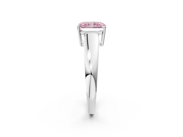 White gold Fancy Pink Radiant  Solitaire Diamond Ring with Tapered Band and Four-Prong Setting