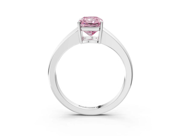 White gold Fancy Pink Radiant  Solitaire Diamond Ring with Tapered Band and Four-Prong Setting