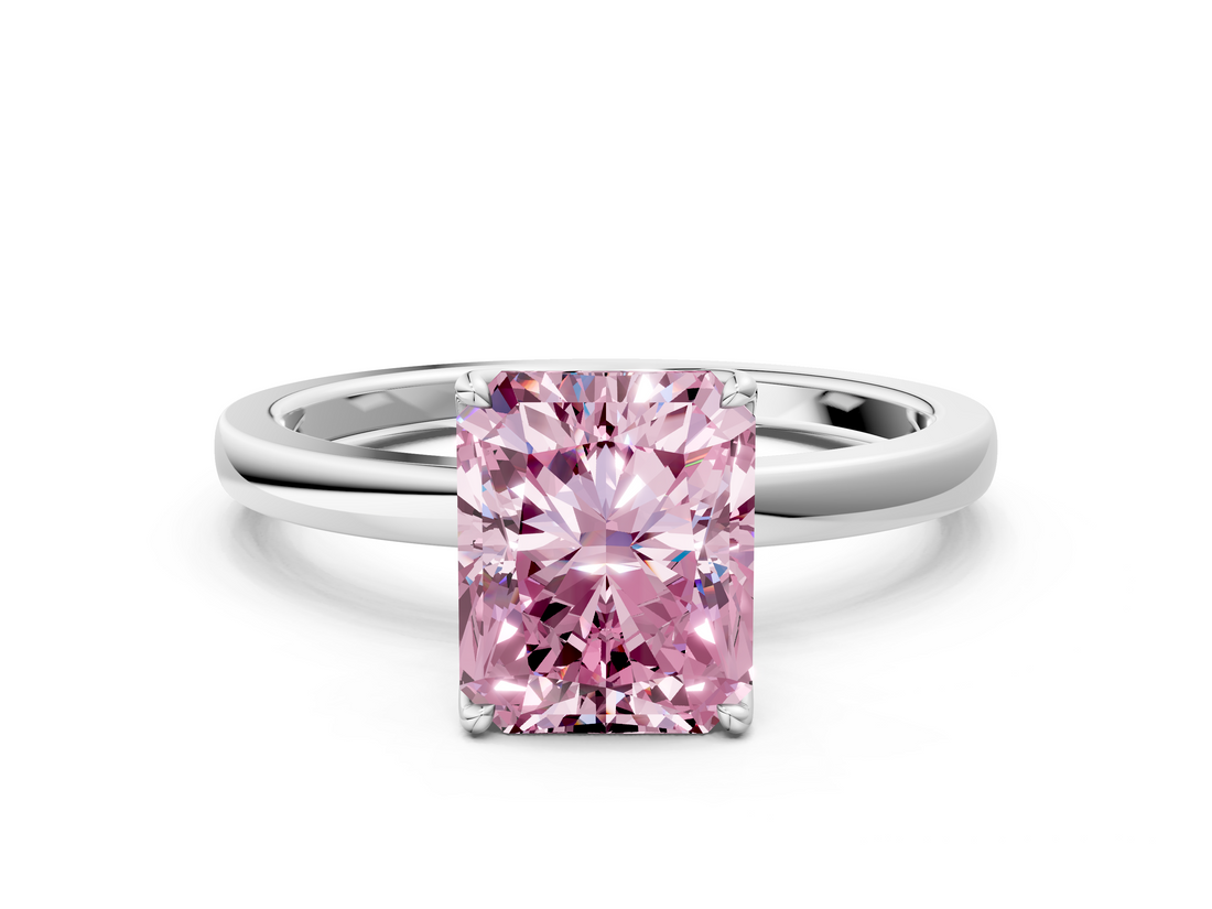 White gold Fancy Pink Radiant  Solitaire Diamond Ring with Thin Band and Four-Prong Setting_3